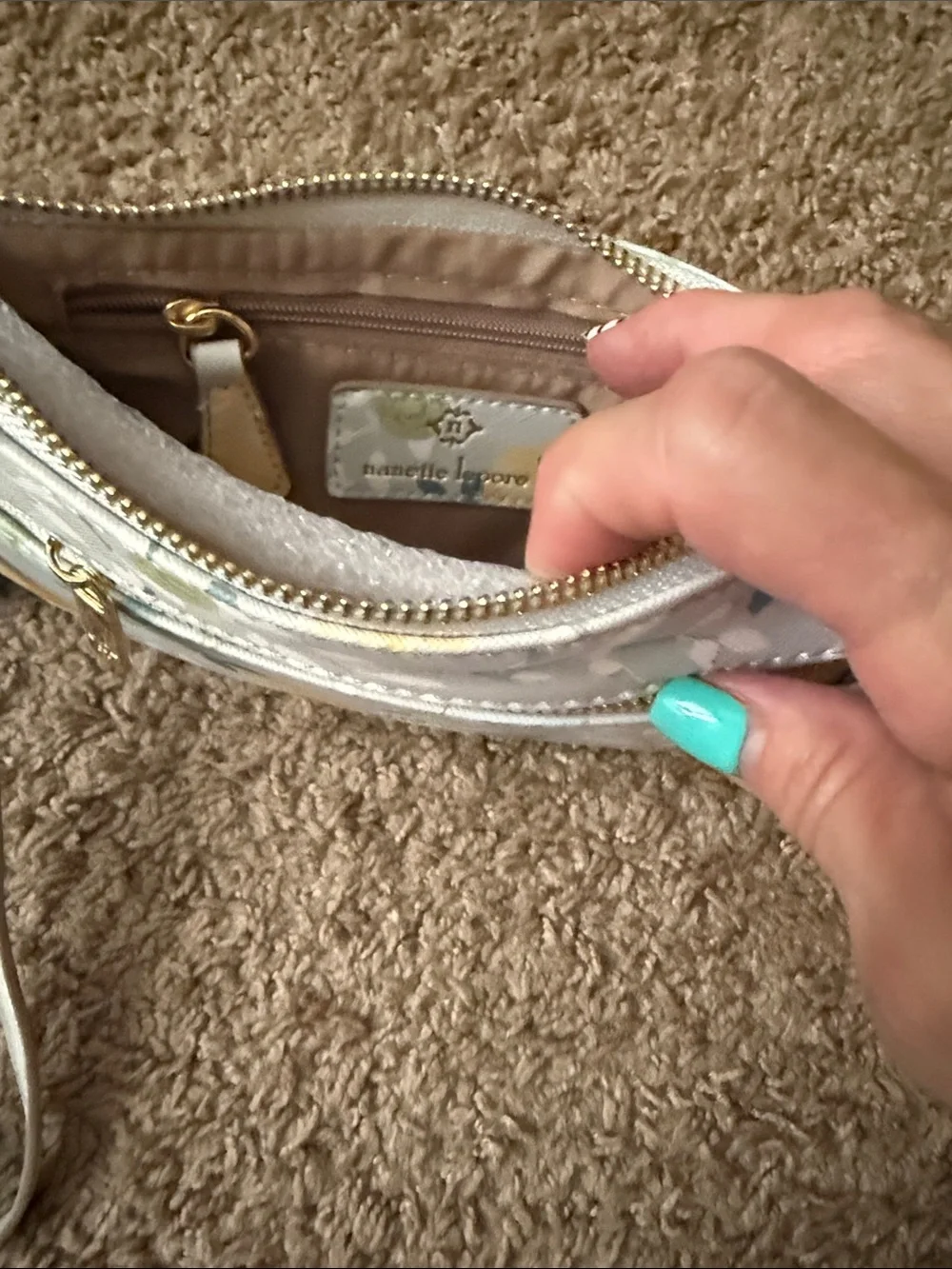 Nanette Lepore Floral Wristlet in Light Blue, Yellow and Green